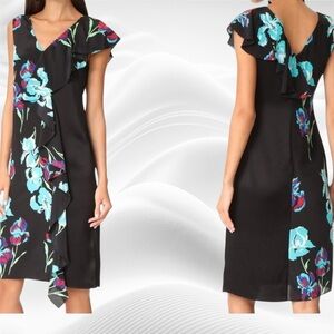 Diane von Furstenberg Silk Side Ruffle Cocktail Ainsworth Dress Black‎ Size 6